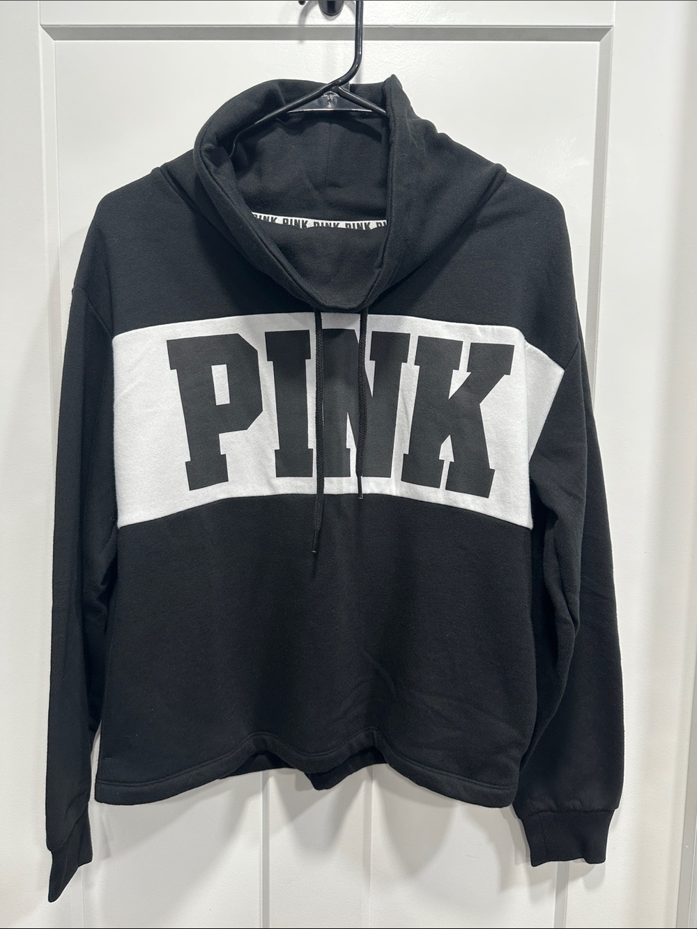 PINK Victoria's Secret Black and White Cowl Pullover Sweatshirt - Size Small